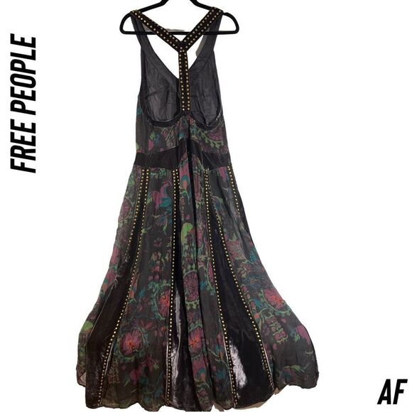 FREE PEOPLE GWENOVERE MAXI DRESS EMBELLISHED BLACK COMBO NEW SMALL - Picture 5 of 8